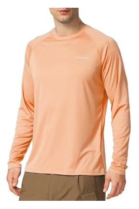 Mens UPF 50+ Sun Protection Shirts Long Sleeve Rash Guard , Quick Dry 4-Way Stretch for Fishing Swimming Surfing 01-Light Pink 2XL