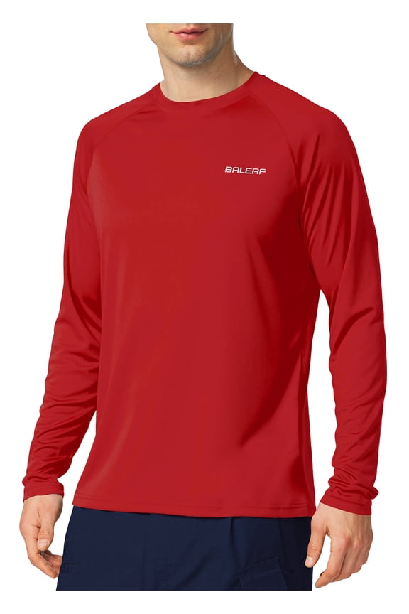 Mens UPF 50+ Sun Protection Shirts Long Sleeve Rash Guard , Quick Dry 4-Way Stretch for Fishing Swimming Surfing 01-Tomato L