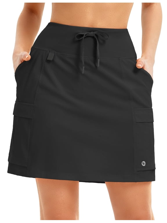 Women's 16" Hiking Cargo Skort with Pockets Knee Length Black XL