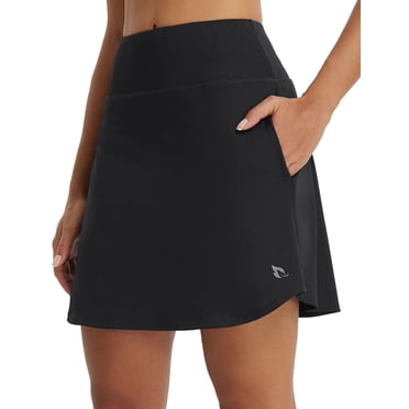 baleaf Women's 18" Tennis Skorts Skirts Knee Length with Liner Shorts High Waisted Golf Pickleball Athletic with Pockets Black L