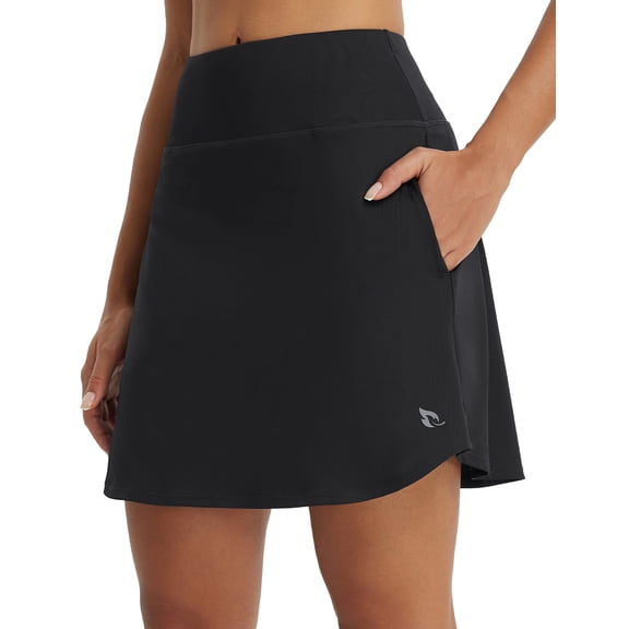 baleaf Women's 18" Tennis Skorts Skirts Knee Length with Liner Shorts High Waisted Golf Pickleball Athletic with Pockets Black L