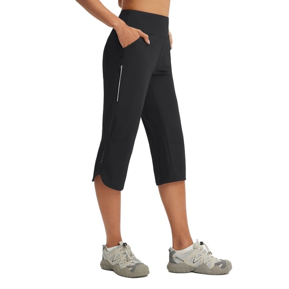 baleaf Women's 19'' Capri Pants lightweight Quick Dry Cargo Capris Hiking Casual Outdoor Pants Zipper Pockets Black L