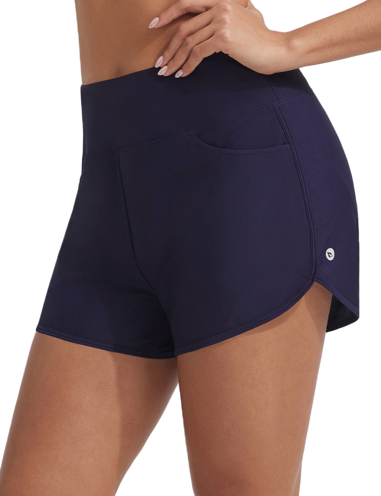 baleaf Women's 3" Swim Shorts High Waisted Board Shorts Quick Dry Bathing Suit Swimsuit Tankini Bottoms with Velcro-sealed Pockets UPF50+ Navy Blue XS