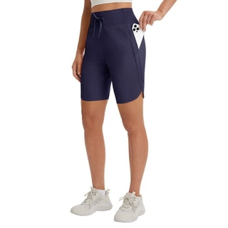 baleaf Women's Bermuda Long Shorts with Pockets 9 inch High Waisted Quick Dry Athletic Knee Length Shorts Walking Summer Casual Navy Blue L