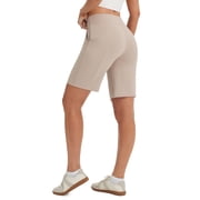 baleaf Women's Bermuda Shorts 9" Knee Length High Waisted Long Shorts with Zipper Pockets Golf Shorts for Women Walking Travel Athletic Running Hiking Workout Beige M