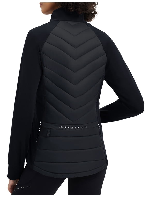Women's Cycling Puffer Jacket Winter Warm Lightweight Insulated Hiking Jackets Zip Pockets Running Skiing Black XL