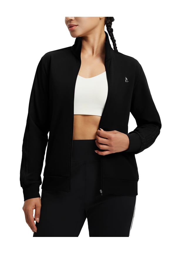 Women's Fleece Running Jackets Full Zip Warm Sweatshirts Jackets Winter Cold Weather Workout Athletic Sports Leisure Black S