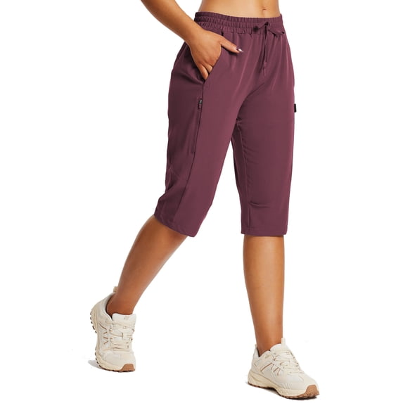 baleaf Women's Long Hiking Shorts Quick Dry Lightweight Capris Wine Red XL