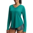 thumbnail image 1 of baleaf Women's Long Sleeve Sun Shirts UPF50+ UV Protection Rash Guard Lightweight Quick Dry V Neck Workout Hiking Tops Green M, 1 of 7