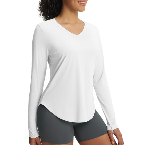 baleaf Women's Long Sleeve Sun Shirts UPF50+ UV Protection Rash Guard Lightweight Quick Dry V Neck Workout Hiking Tops White M