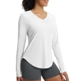 thumbnail image 1 of baleaf Women's Long Sleeve Sun Shirts UPF50+ UV Protection Rash Guard Lightweight Quick Dry V Neck Workout Hiking Tops White S, 1 of 7