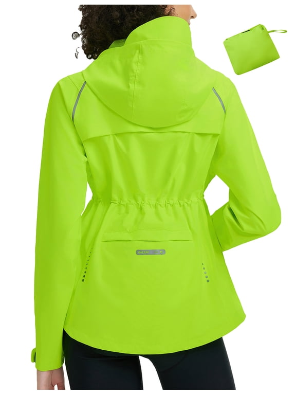Women's Rain Jacket Waterproof Lightweight Fluorescent Green XL