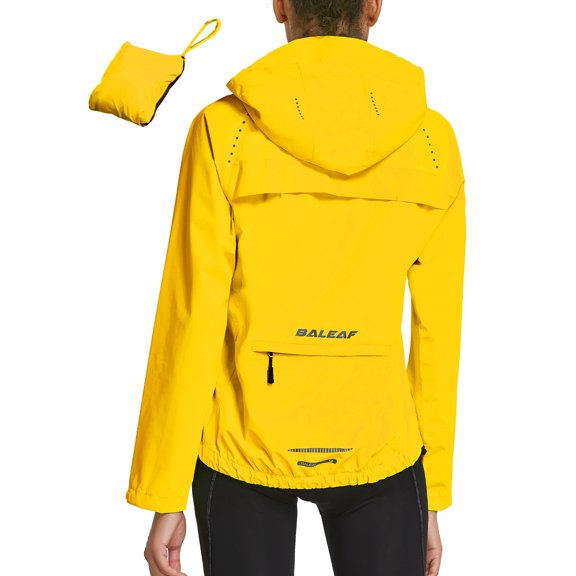 baleaf Women's Running Rain Jackets Waterproof Windbreaker Light Outdoor Cycling Winter Sports Jacket Reflective Packable Hooded Light Yellow M