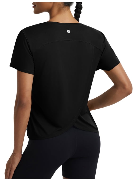 Women's Short Sleeve Workout Shirts Athletic Tops Sun Protection Breathable T-Shirts Quick Dry Gym Running Tennis Black 2XL