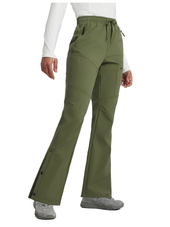 Women's Snow Ski Pants Fleece Lined Waterproof Hiking Army Green XL