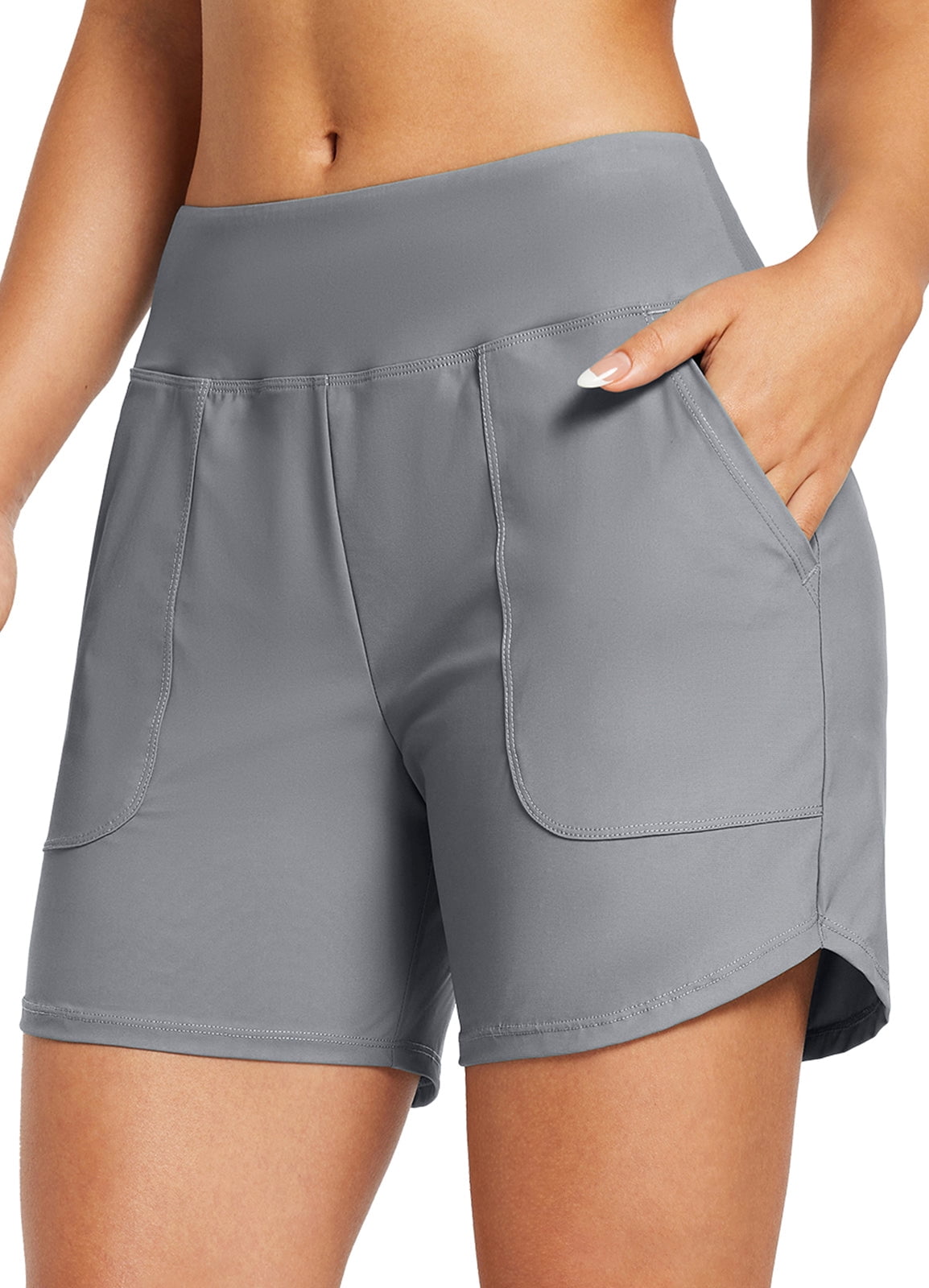 baleaf Women's Swim Board Shorts 5 inch Swimming Bottoms High Waisted Tummy Control Swimsuits Beach Shorts with Liner Dark Gray 2XL