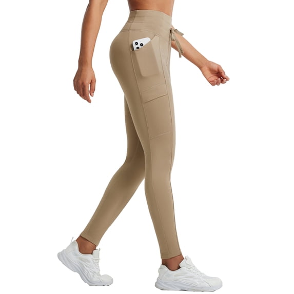 baleaf Women's Thermal Warm Winter leggings Fleece lined Pants Waterproof High Waisted with Pockets Outdoor Workout Running Tights Brown L