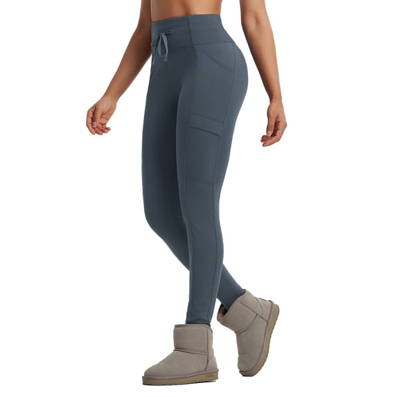 baleaf Women's Thermal Warm Winter leggings Fleece lined Pants Waterproof High Waisted with Pockets Outdoor Workout Running Tights Dark Gray L