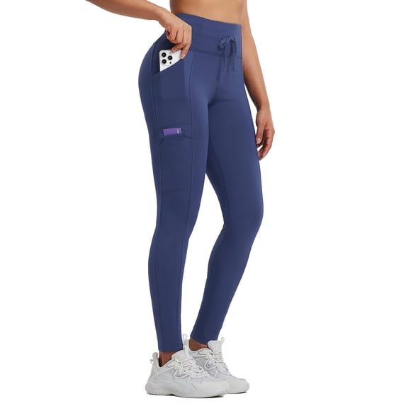 baleaf Women's Thermal Warm Winter leggings Fleece lined Pants Waterproof High Waisted with Pockets Outdoor Workout Running Tights Navy Blue S