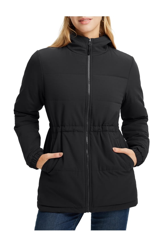 Women's Winter Coat Long Puffer Jacket Quilted Jackets with Hood Warm Running Insulated Hiking Snow Black M