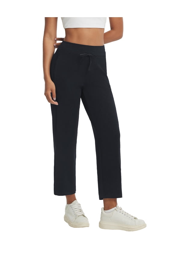 Womens 25" Petite Pants High Waisted Athletic Pant with Zipper Pockets Travel Golf Work Casual Black XS