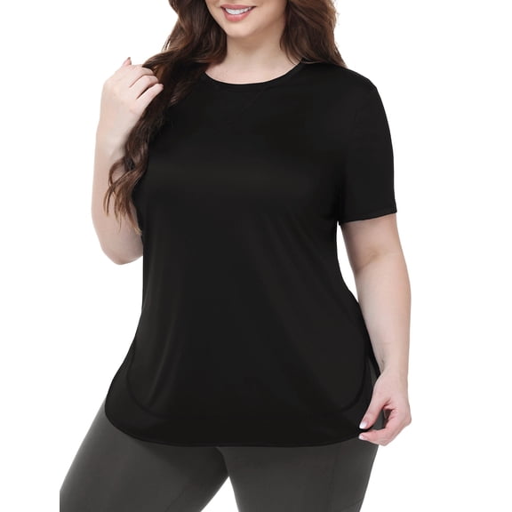baleaf Workout Tops for Women Plus Size Short Sleeve Loose Fit Shirts Crew Neck Quick Dry UPF50 Athletic Gym Yoga Black 2XL