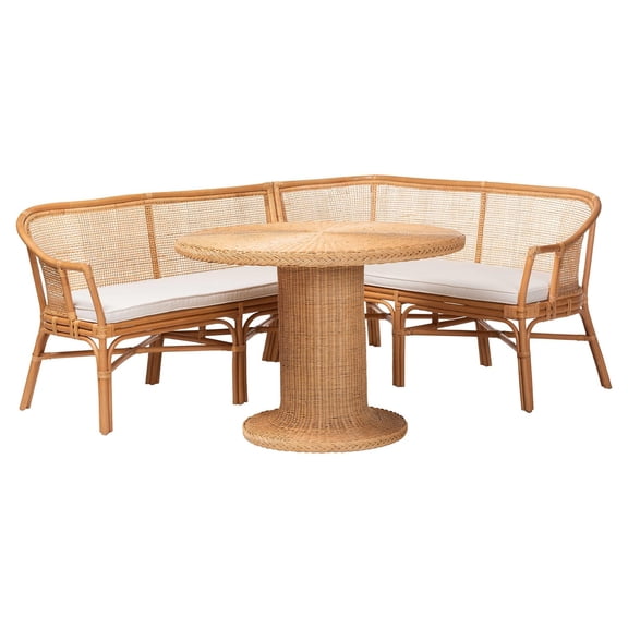 bali & pari Aara 3-Piece Natural Rattan Dining Nook Set - L-Shaped Corner Bench