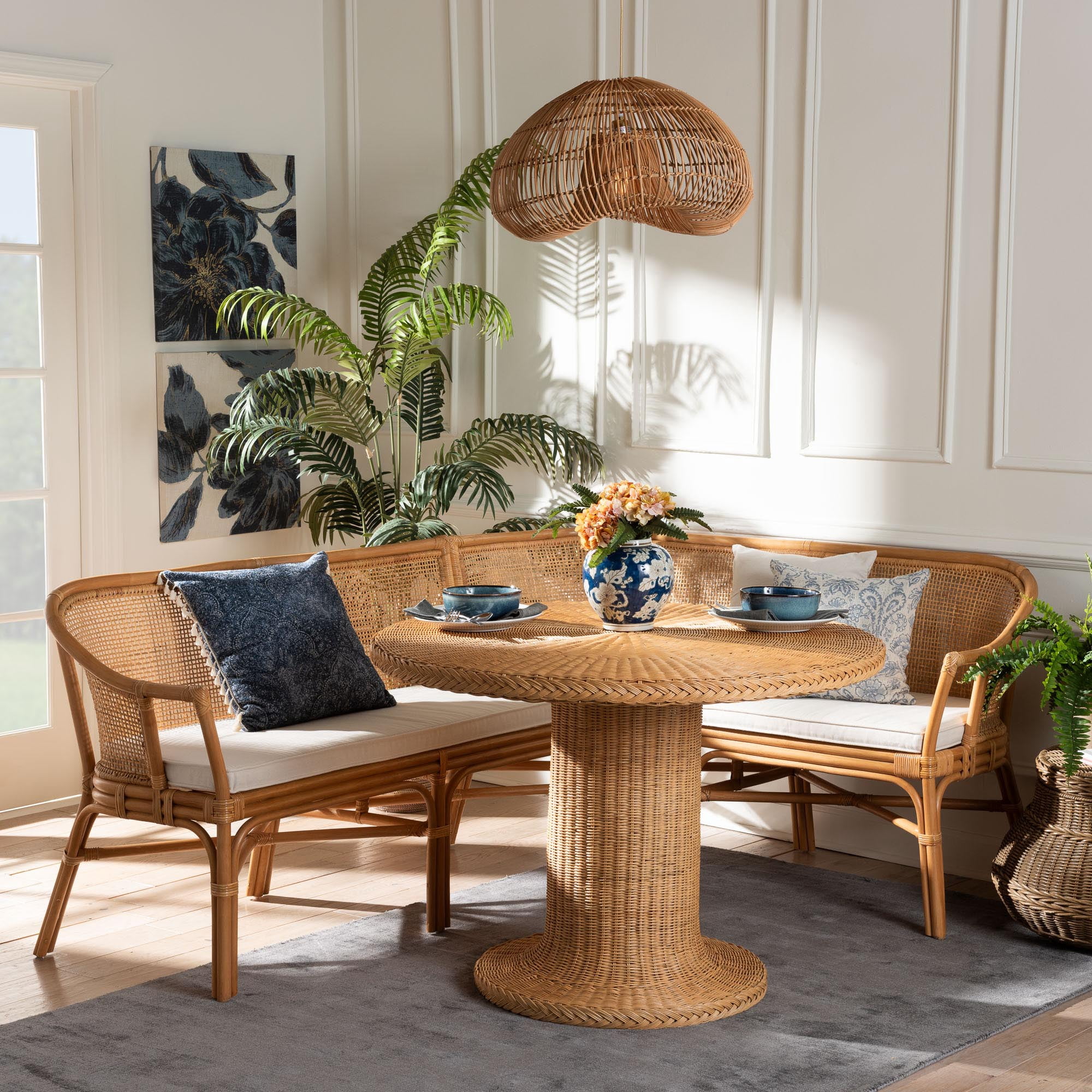 bali & pari Aara Boho Dining Nook Set, Light Honey