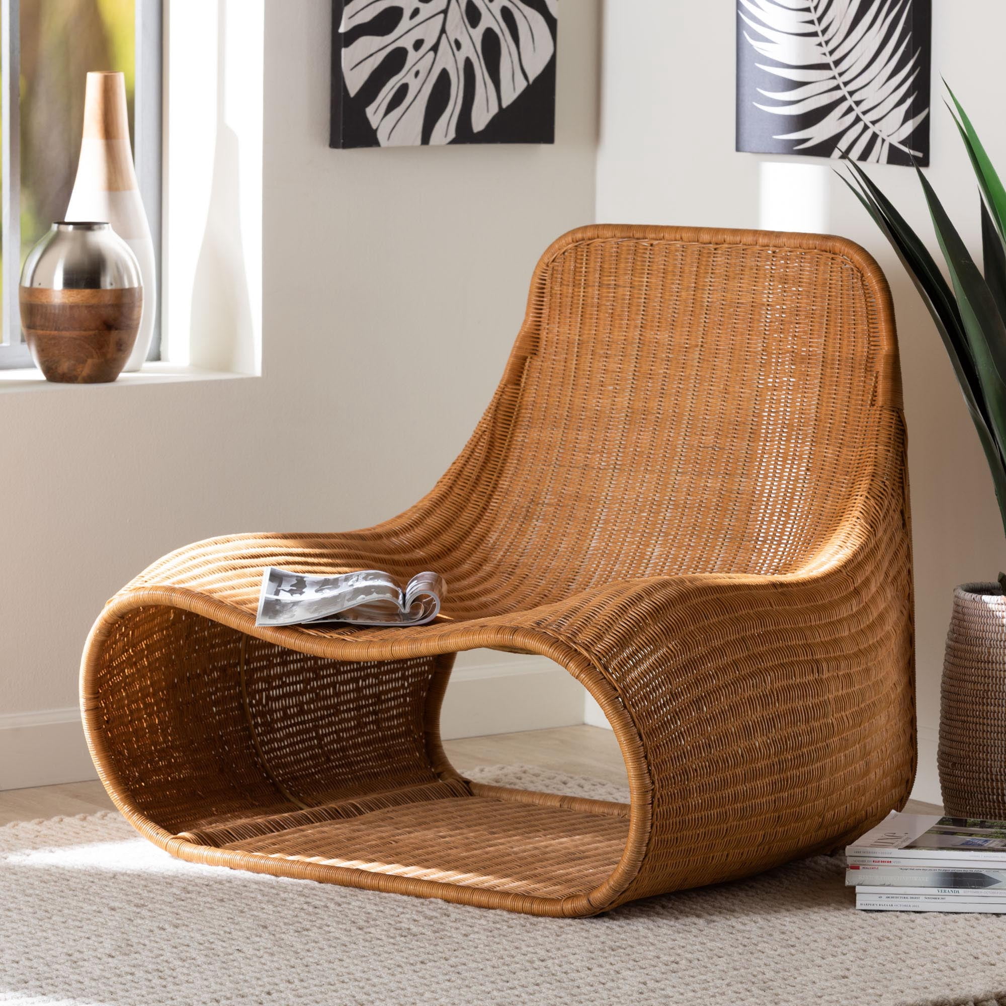 bali & pari Adala Boho Lounge Chair, Light Honey