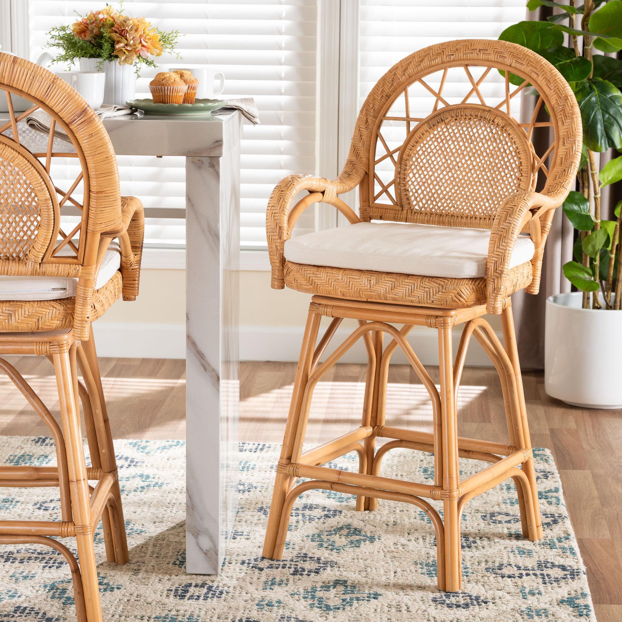 bali & pari Adam Boho Counter Stool, Counter Height, Light Honey