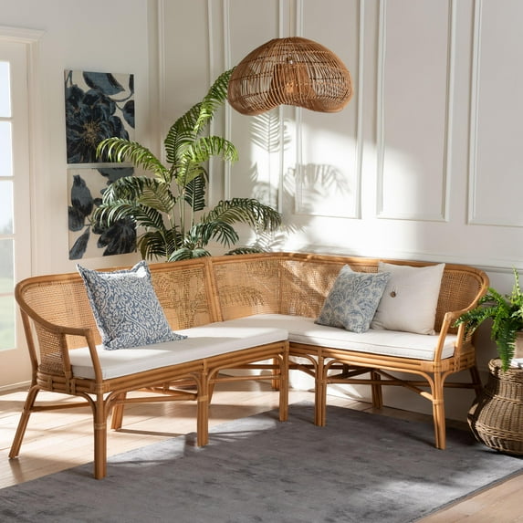 bali & pari Adede Boho Dining Nook Bench Set, Light Honey