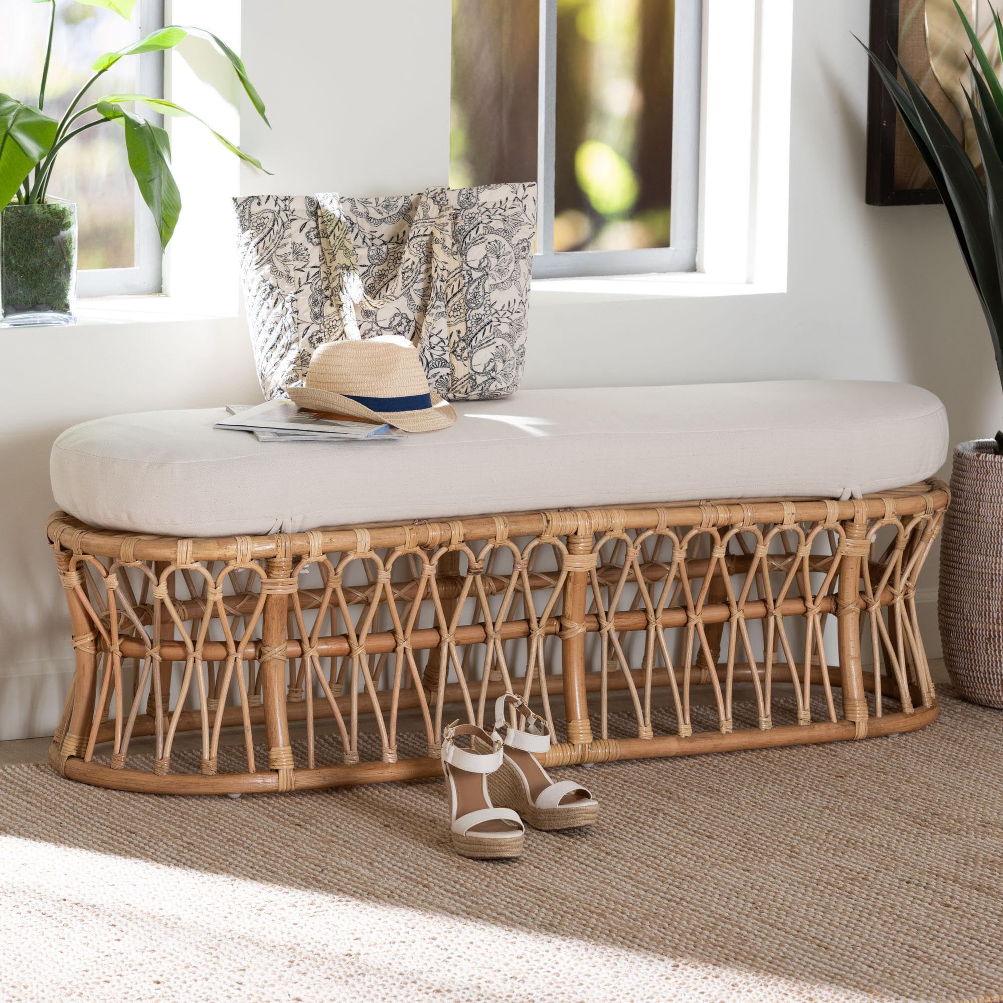 bali & pari Adelpha Boho Accent Bench, Natural