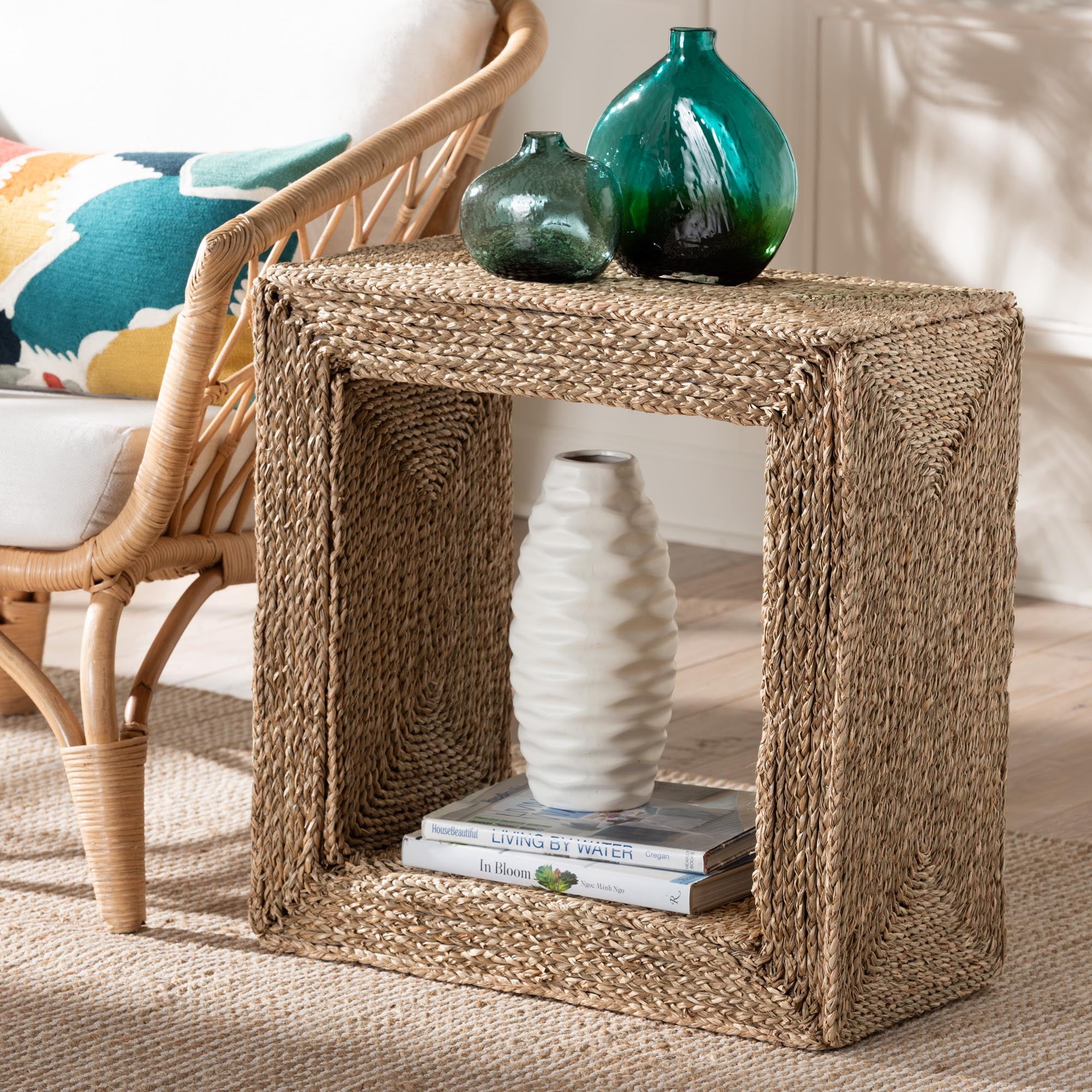 bali & pari Adonica Modern Bohemian Natural Brown Seagrass and Wood End Table