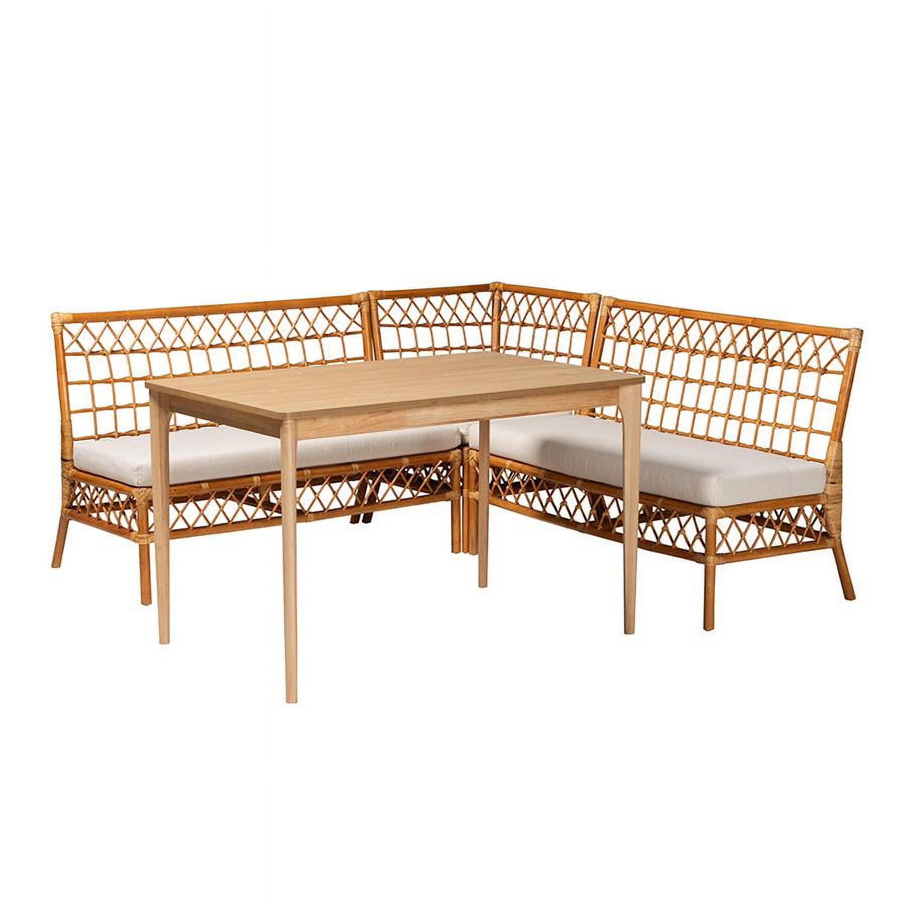 Adora Honey Rattan and Rubberwood 4-Piece Dining Nook Set