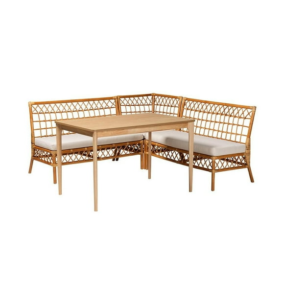 bali & pari Adora Modern Bohemian Honey Rattan 4-Piece Dining Nook Set