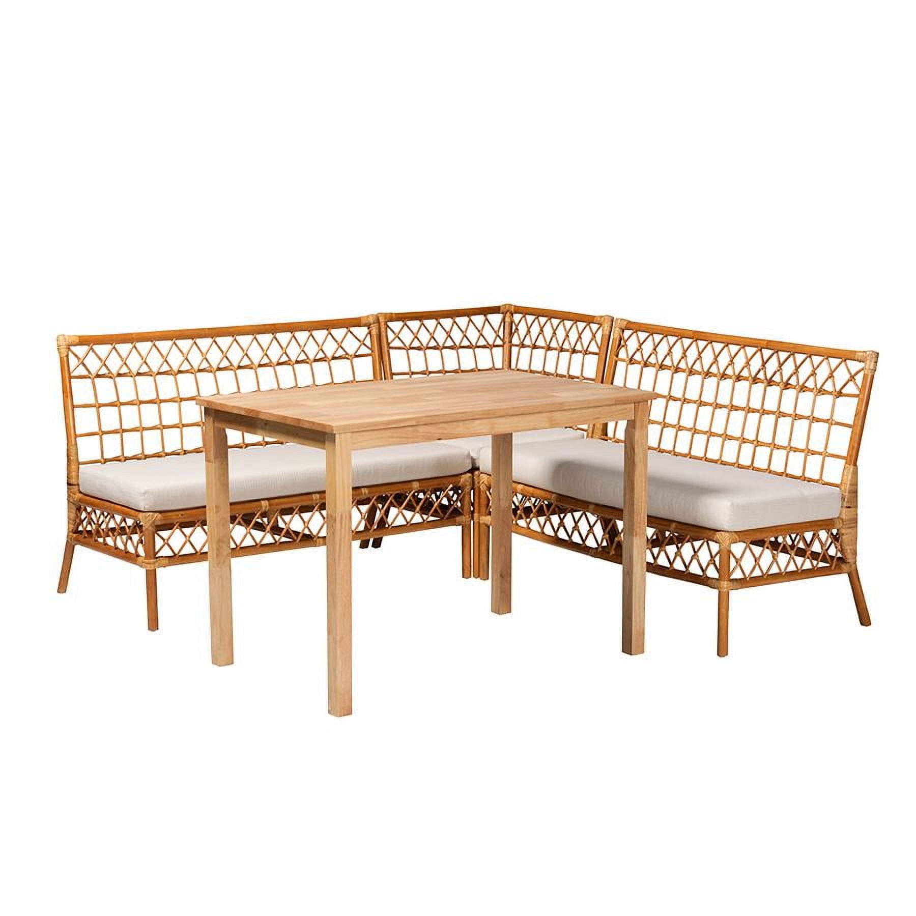 Aina Light Honey Rattan and Rubberwood Dining Nook Set