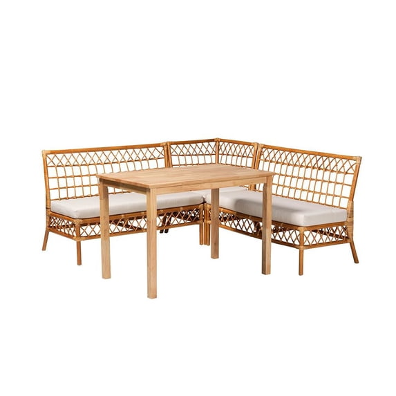bali & pari Aina Modern Bohemian Honey Rattan 4-Piece Dining Nook Set