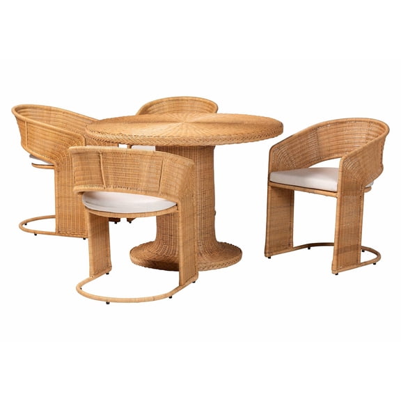 bali & pari Akiko Bohemian Light Honey Rattan 5-Piece Dining Set