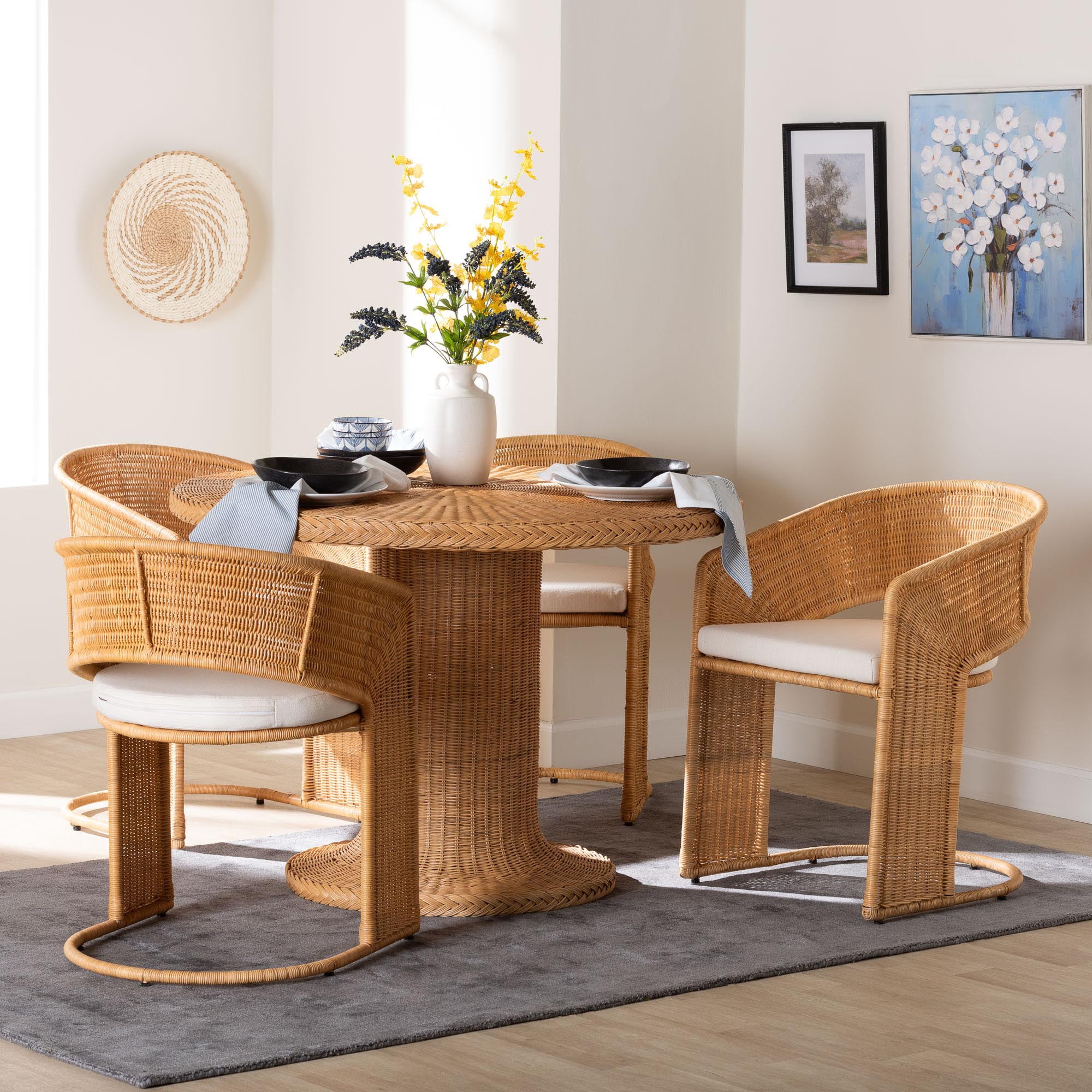 bali & pari Akiko Boho Dining Set, 5-Piece, Light Honey