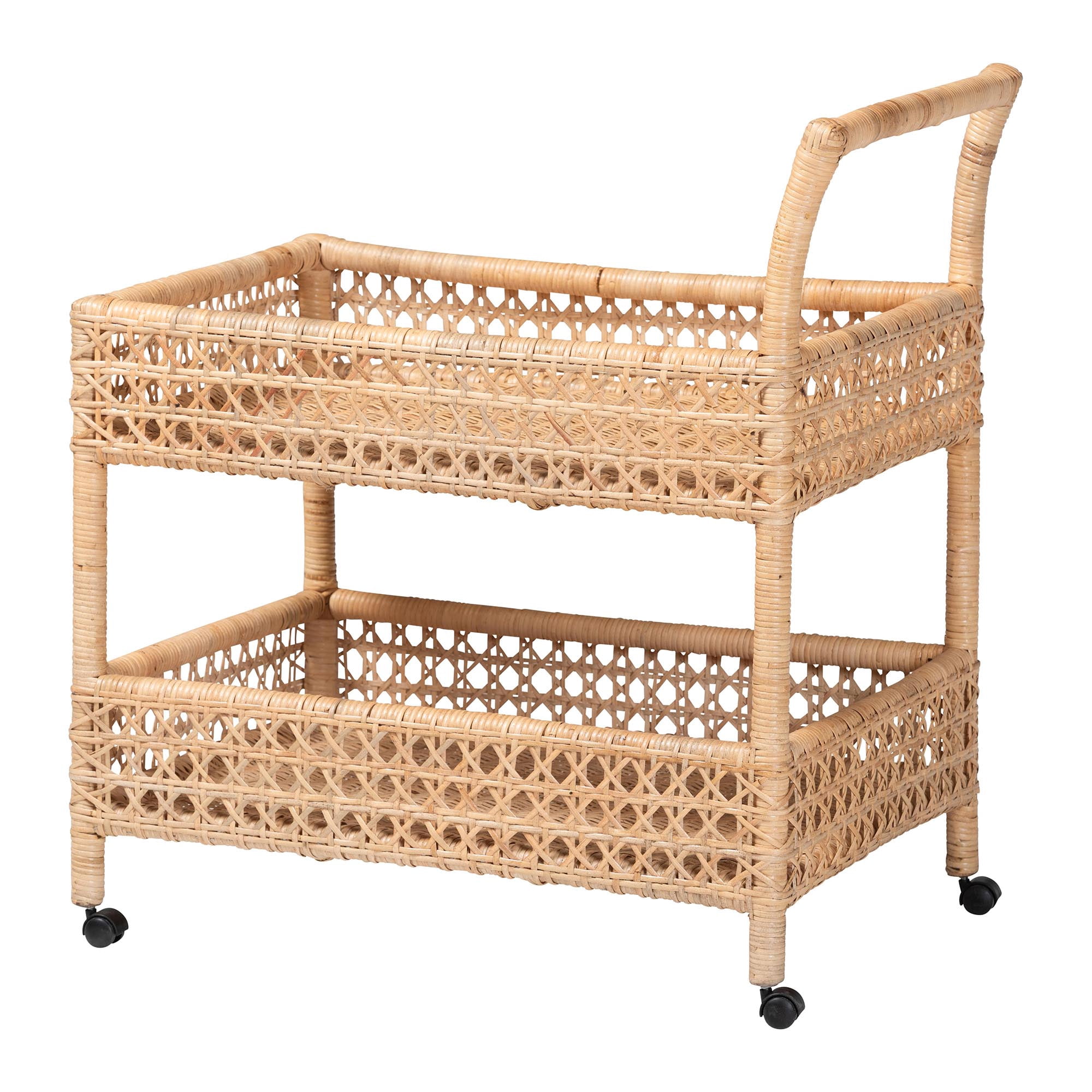 bali & pari Alaina Boho Kitchen Cart, 2-Tier, Natural Rattan