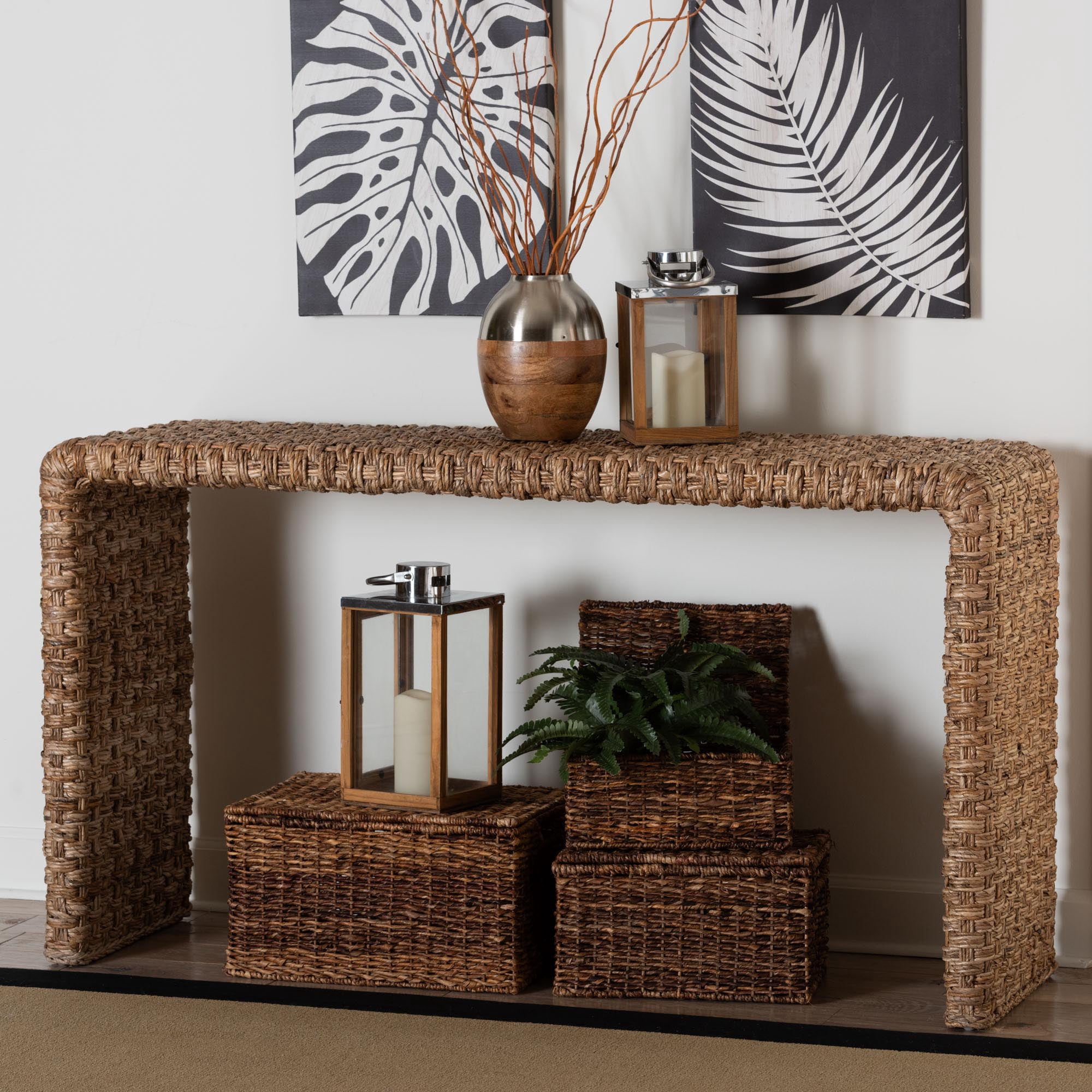 bali & pari Alda Boho Console Table, Natural Brown