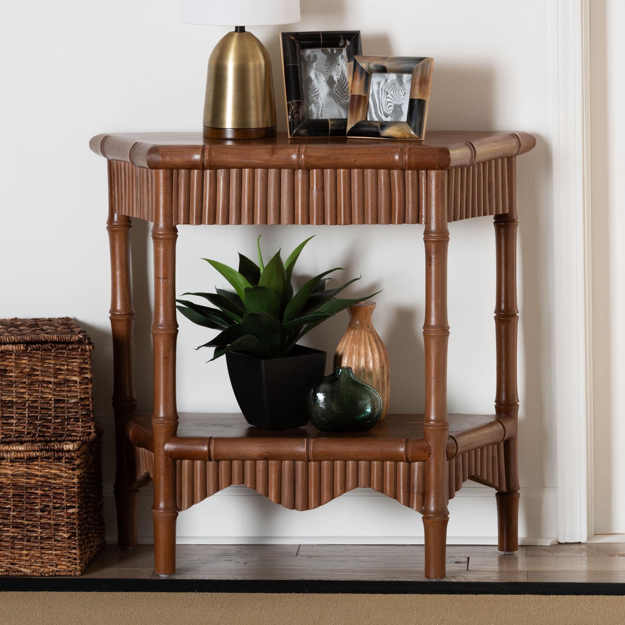 bali & pari Alessa Boho Console Table, 34 in., Mahogany Brown