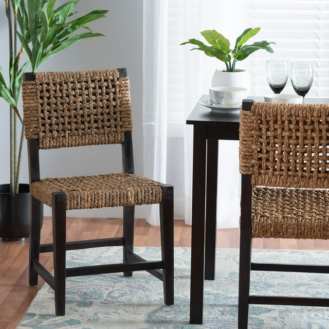 bali & pari Alise Mahogany wood and Seagrass BOHO Dining Chair, Natural ...