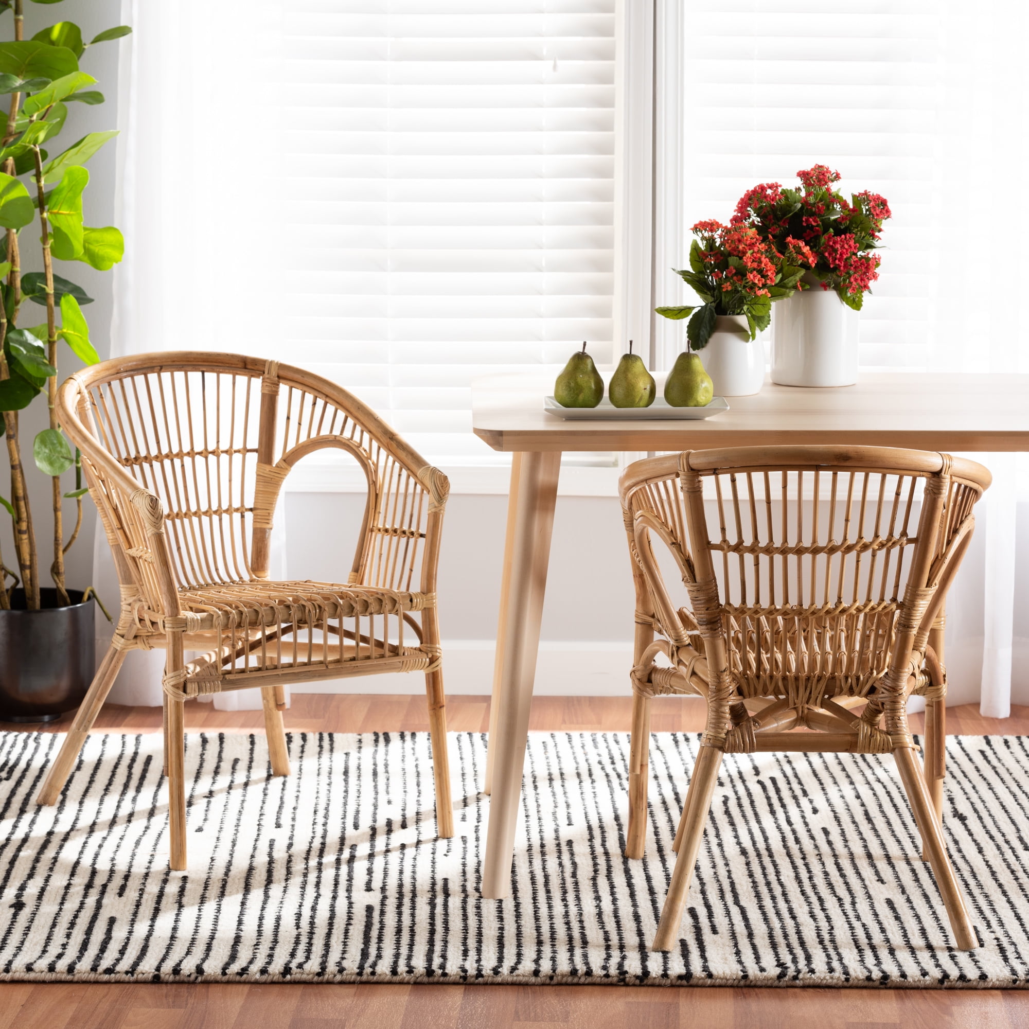 bali & pari Alleta Rattan BOHO Dining Chairs, Set of 2, Natural Brown
