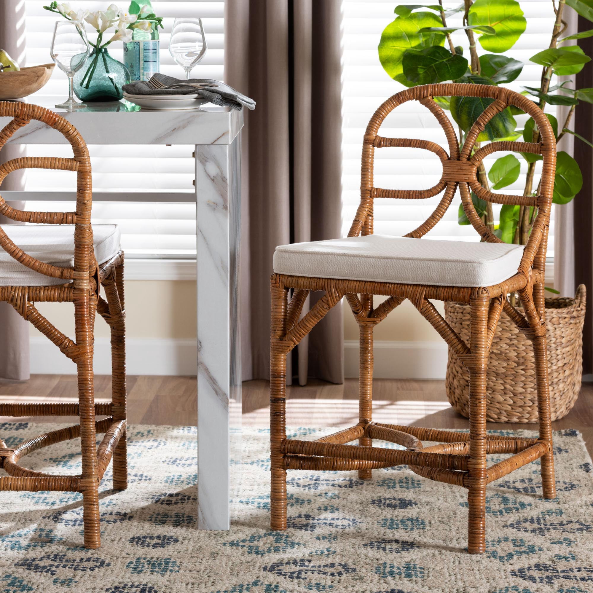 bali & pari Alondra Boho Counter Stool, Counter Height 22", Light Honey