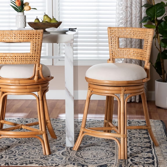 bali & pari Amina Boho Counter Stool, Counter Height, Light Honey