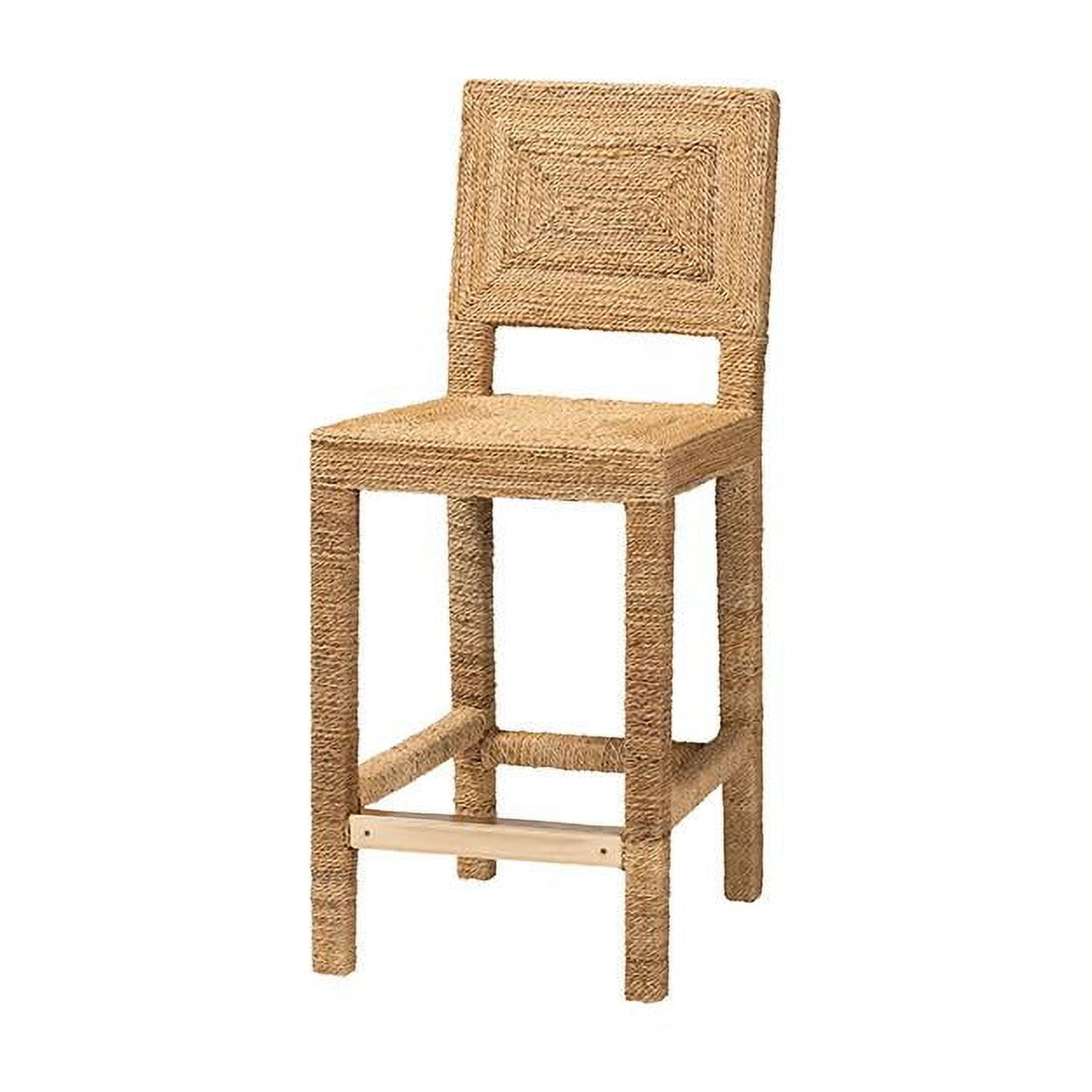 Anfield Natural Seagrass and Mahogany Wood Counter Stool