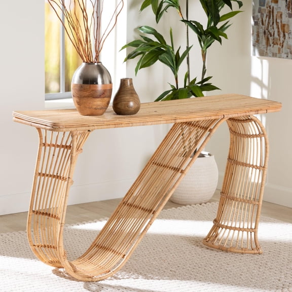 bali & pari Araceli Boho Console Table, Light Honey