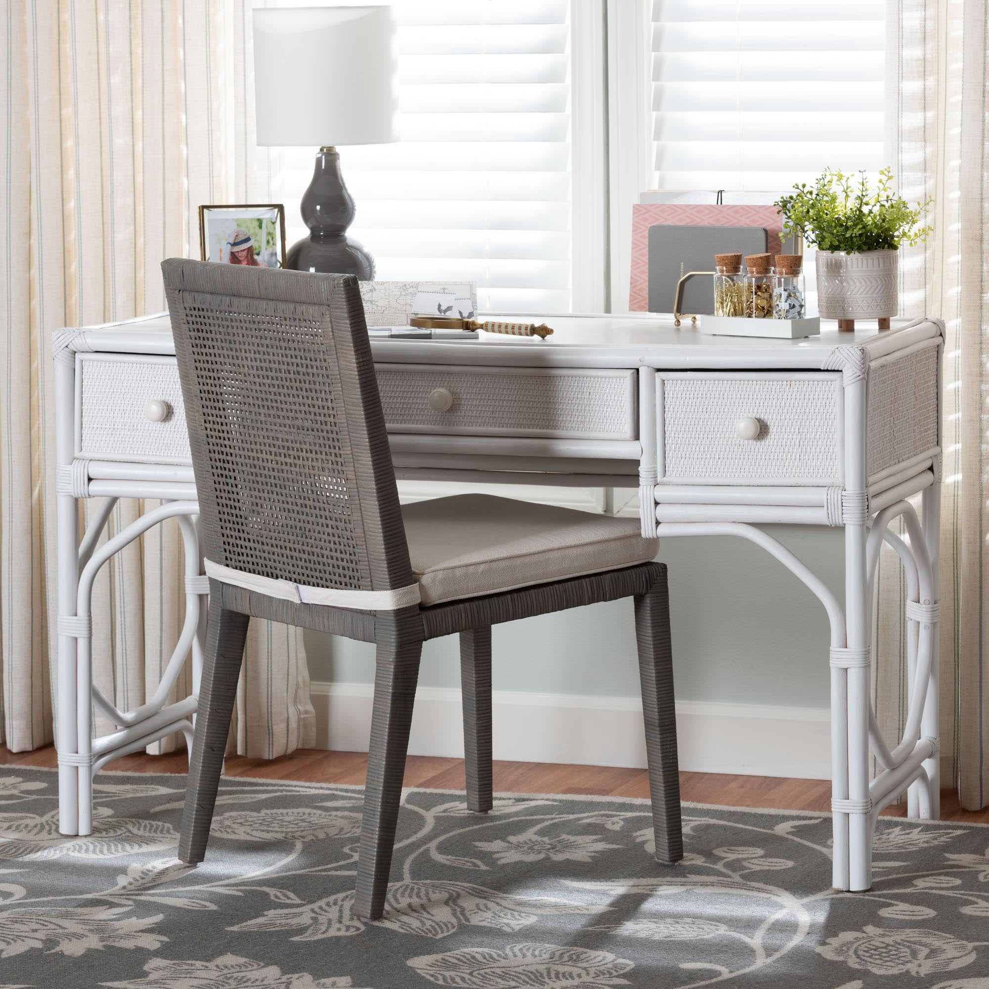 bali & pari Arben Boho Desk, 3-Drawer, White