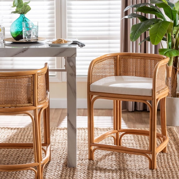 bali & pari Aria Boho Counter Stool, Counter Height, Light Honey